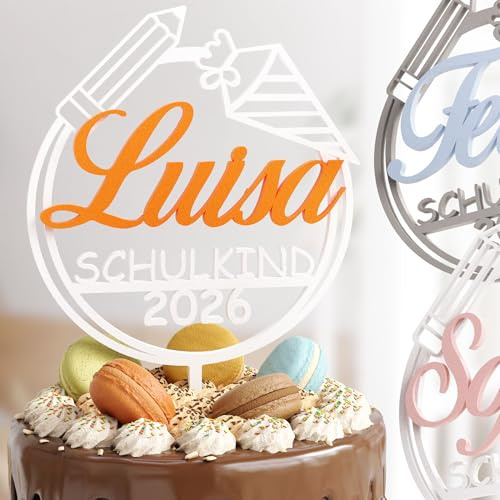 Personalisierbarer Cake Topper Schulkind zur Einschulung | Hochwertige Dekoration mit Namen & Jahreszahl | Vielseitige Farbauswahl | Perfekt für Torten & Feierlichkeiten