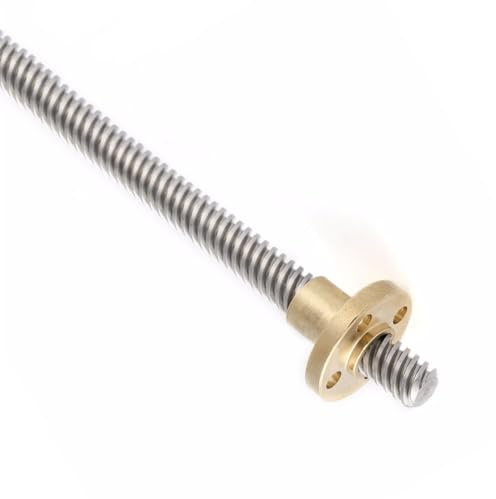 Tornillo de acero inoxidable tuercas de latón, husillo T8 con tuerca de brida de latón, diámetro 8 mm, alambre trapezoidal, paso 2 mm, 8 mm de plomo, acero inoxidable, múltiples tamaños(350mm T8