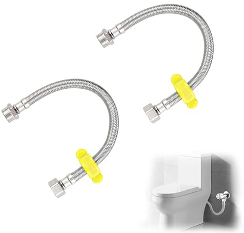 30CM Flexible Pipe Extension BSP 1/2 Male to BSP 1/2 Female Stainless Steel Braided Hose Water Supply Hose, 2 Pcs High Pressure Hot and Cold Water Connector Line for Kitchen Bathroom Sink Plumbing