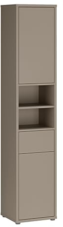 Forte Alice Springs Hoher Badschrank, Minimalistischer Badezimmerschrank, 2-türig, 1 Schublade, Offener Stauraum, Holzwerkstoff, Taupe, 39,8 cm Breit x 191,9 cm Hoch x 34,9 cm Tief