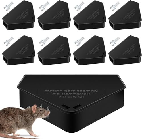8X Mäuseköderboxen Köderbox: Sichere Maus schwarz Köderstation mit Schlüsseln | Wiederverwendbar | Robuste I für Innen, Wühlmaus, Hausmäuse,Manipulationssicher & Abschließbar (Köder Nicht Enthalten)