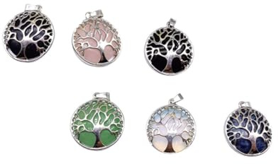 AUTSUPPL Set 6 Pezzi Ciondoli per Gioielli Fai da Te in Lega Perline di Cristallo Naturale Motivo Albero della Vita, Accessori per Creazione Gioielli Personalizzati, Regalo Colore Casuale