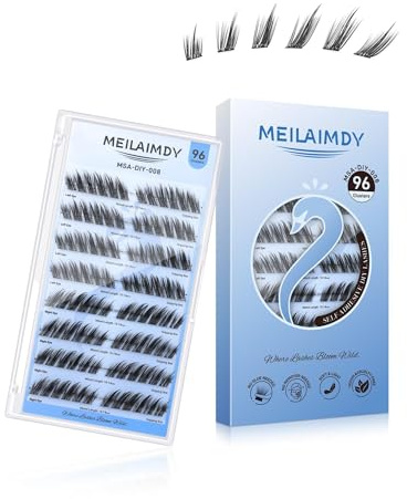 MEILAIMDY Pestañas Autoadhesivas, Pestañas Artificiales DIY Clusters 96 Piezas 0,07mm Curva C – No Necesita Pegamento/Removedor, Naturales Suaves Fibra PBT, Maquillaje Quotidiano (MSA-DIY-008)