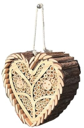 Casa de abejas madera en forma corazón con tubos bambú, colmena colgante for insectos polinizadores Alta Eficiencia