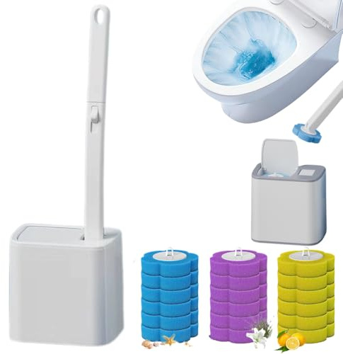Disposable Toilet Brush with Holder and Refills Hygienic Toilet Bowl Cleaner Wand for Easy No Mess Bathroom Cleaning (Wihte+18pcs Brush Heads)
