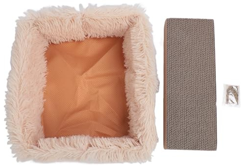 ZIXINNKC Cama con Caja rascadora para Gatos, Almohadilla Elegante y espaciosa para Descansar en Interiores (Casa para Gatos (champán))