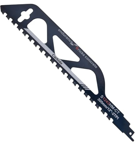 INJOYTEC 12 inch Masonry Reciprocating Saw Blades Carbide Blade Strong teeths Engineered Stone Cutting Reciprocating Saw Blade for Cutting Red Brick, Light Brick, Fiber Cement, Aerated Concrete