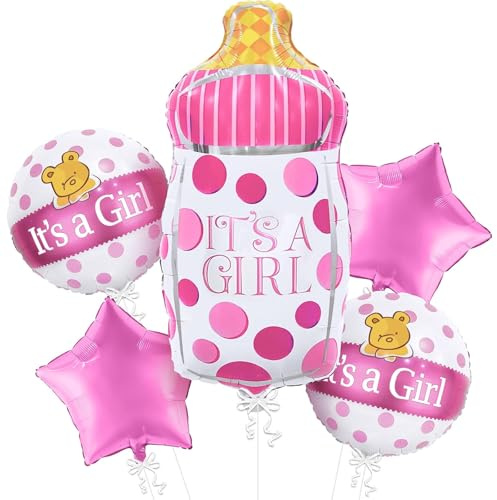 Gleemix Babyparty Deko Junge Ballon Set, 5 Stück Baby Girl luftballons, Its a Girl Ballon Rosa für Gender Reveal, Welcome Baby, Babyshower Deko
