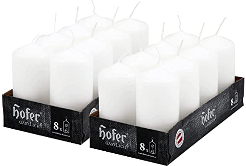 Hofer Petite Bougies Pilier - Lot de 16 Bougies Blanches Sans Parfum - 4,5 x 9 cm - 15 Heures Longue Durée de Bougie pour Déco - Cire Qui ne Coule Pas - Non Toxique - Mèche Sans Fumée