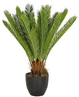 hjh OFFICE Kunstpflanze Cycas Palme Höhe 70 cm Grün 24 Palmwedel Kunstpalme klein Cycaspalme Palmfarn künstlich, 871004
