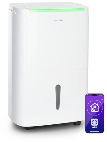 Klarstein DryFy Connect 40L Déshumidificateur Intelligent, 40L/24h, Réservoir 7L, Wi-Fi App, Minuterie 24h, Déshumidificateur d'Air pour Salle de Bain & Chambre, Pièces 35-45m², Blanc