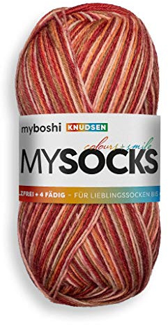 myboshi mysocks, 4-fädige Sockenwolle, strapazierfähiges Garn aus Schurwolle, Ökotex-zertifiziert, filzfrei, 100g, Ll 420m Rot (Knudsen), 1 Knäuel