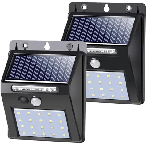 SALCAR Solarlampen für Außen mit Bewegungsmelder, Superhelle Solarleuchte Aussen, IP44 Wasserdichte Solar Aussenleuchte, Wandleuchte für Garten, 800 Lumen- 2 Stück