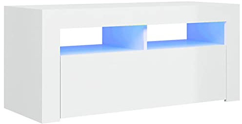 vidaXL Mobile Porta TV con Luci LED Bianco Lucido 90x35x40 cm