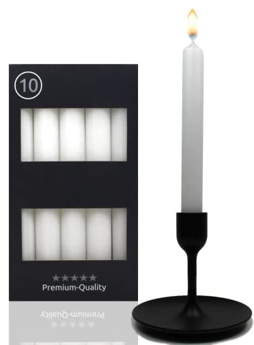 Candelo 10er Set Tafelkerzen hochwertige Stabkerzen weiß - Kerze 18,5cm 7,5 Std Brenndauer - Spitzkerzen für Kerzenständer und Kronleuchter Leuchterkerzen