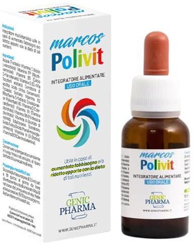 Marcos Multivitaminico Completo Bambini Polivit 15ml, Difese Immunitarie Bambini in gocce, Vitamine per Bambini con massimo apporto nutritivo, Supporto alle Difese, Made in Italy