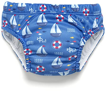 Pss! - Pannolino per Bambini per l'Acqua - Modello Sailboat - Per Bambini da 3 a 8 kg - Taglia L - Unisex - Design Multicolore -Assorbente e Riutilizzabile -Impermeabile e Confortevole - 1 Pièce