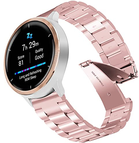 Armband für Garmin Venu 2S, 18mm Armbänder Edelstahl Uhrenarmband Armband für Vivoactive 4S 40mm/Vivomove 3S/Fossil Damen Q Venture HR Gen 4/Gen 3/Withings Steel HR 36mm/Huawei Watch 1/Fit