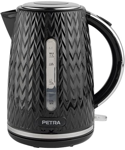 Petra PT3864BLKVDEEU10 Chevron Elektrischer Wasserkocher - BPA-Frei, 1,7 l Kapazität, Trockengehschutz und Abschaltautomatik, leicht ablesbare Wasserstandsanzeige, Kalkfilter, 360°-Drehsockel, 2200 W