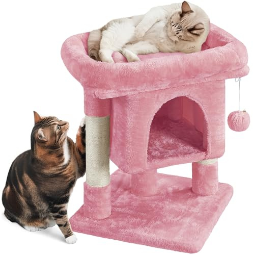 Yaheetech Árbol Rascador para Gatos 59cm con Condominio Grande Rosa