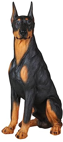 POCHY Dobermann Hund Statue, Harz Rasen Skulptur Garten Hof Dekor, Realistische Hundfigur Wohnkultur Tier Commemorate Sammlerstück,Sitting