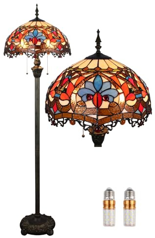 Kinbolas Tiffany Style 16 Zoll Stehlampe Buntglas Lampenschirm Steh Leselampen Vintage Boho Art Deko Schlafzimmer Wohnzimmer Arbeitszimmer Esszimmer Geschenk - Pedal Switch (C-6)