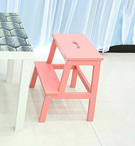 KAZUP Indoor-Kletterhocker, Holz-Tritthocker, multifunktionale Stühle, Heimleiter, einfach, zweilagig, 6 Farben, 2 Größen (Farbe: Weiß, Größe: 39,5 x 35 x 35 cm) (Rosa 39,5 x 50 x 36 cm)