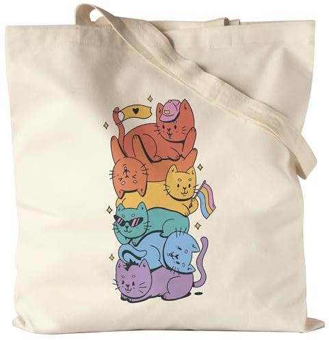 Hey!Print Liebe & Katzen Jutebeutel für Katzenliebhaber LGBTQ Stolz Regenbogen Flagge Katzenfan