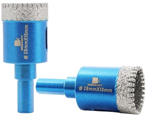Dry Diamond Core Drill Bit Set,BRSCHNITT 28mm Diamond Hole Saw Core Drill Bit with Triangle Shank for Porcelain Tile Ceramic Stone Granite Marble（2pcs）