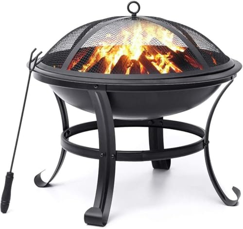 Garpans Feuerschale mit Funkenschutz Ø 55 cm Outdoor Feuerstelle Feuerkorb für Heizung Fire Pit Garten Camping Terrasse Schwarz