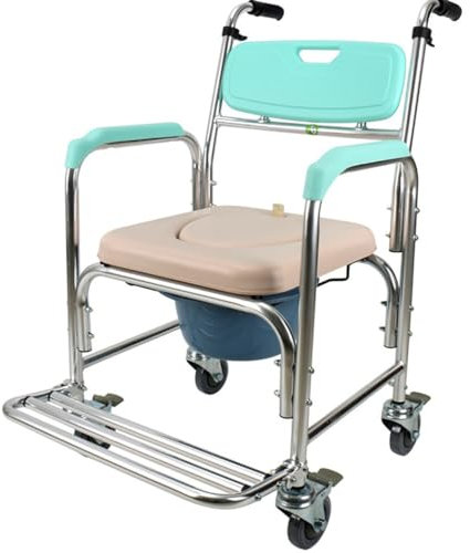 Dusch Toilettenstuhl Fahrbar Nachtstuhl,Duschstuhl mit Rollen,Pflege Toilettenrollstuhl,WC-Stuhl für Senioren Behinderte und Schwangere A