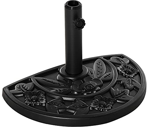 Outsunny Sonnenschirmständer 9 kg Ampelschirmständer mit Blumendesign Schirmständer Halbrund Schirmhalter, Ständer für Sonnenschirm 35/38/48mm Rohrdurchmesser, für Balkon, Terasse, Garten, Schwarz