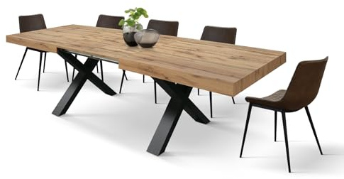PAZZO DESIGN Tavolo Allungabile Elisa, Tavolo Soggiorno, Cucina, Gambe Incrociate X Nere, Made in Italy, Rovere Rustico, 160x90x76 cm - id_1997