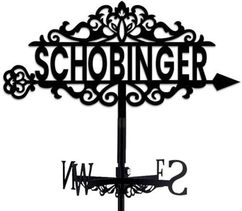 INFUNLY Personalisierte Wetterfahne Mit Familiennamen, Schwarzes Metall, Wetterfahne Mit Nachnamen, Windfahne Aus Reinem, Handgefertigtem Eisen, Richtungsschild Für Dach, Garten, Außenbereich, Bauernh