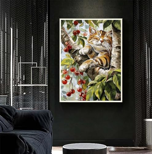 Diamond Painting Katze 90x120 cm,Niedlich Diamant Painting Bilder,Malen Nach Zahlen Erwachsene Kinder,DIY Diamond Art Painting Kits,Full Diamanten Painting Malerei Stickerei Set,Home Wand Dekor S405