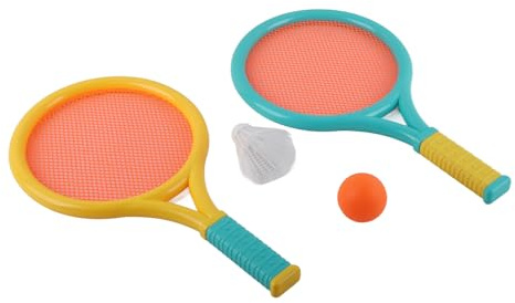 Tennisracket set barn badminton racket set, barn tennisracket för träning och underhållningsracketar (blå gul)