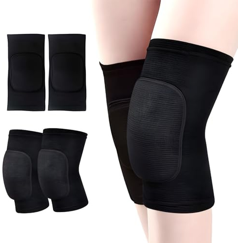 DALAETUS 2 Paare Dehnbare Knieschoner, Weiche Atmungsaktive Knieschützer, Kollision Vermeidung Knieschützer, für Volleyball Fußball Tanz Yoga Tennis Laufen Radfahren Training Klettern (Schwarz)