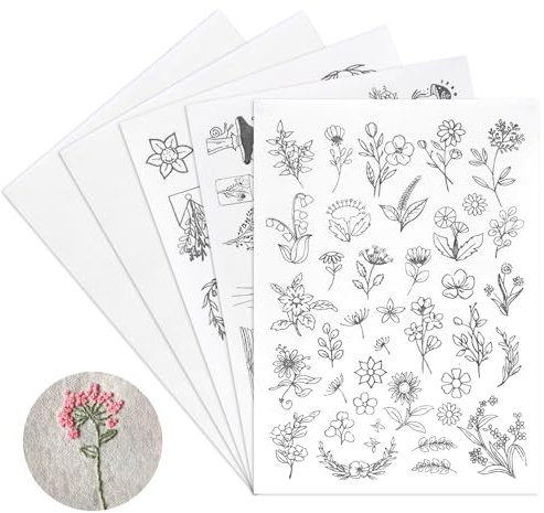 5 Stück Stickvorlagen Wasserlöslich, 3 Stück Stickvliesmit Muster und 2 Stück Leere Stickvorlagen, Stickvlies Wasserlöslich Selbstklebend,Stickvlies Wasserlöslich für Taschen, Hüte, DIY-Stickschablone