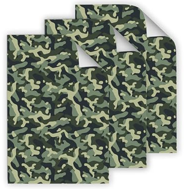12 Geschenkpapier-Bögen hochwertige reißfeste Geschenkverpackung für Männer Military grün Geschenkpapier für kleine Geschenke für Geburtstag Weihnachten Jubiläum (12 Bögen je A3-Format)