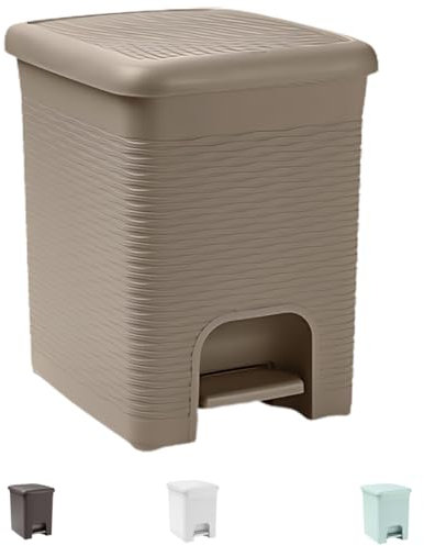 Tomaino - Pattumiera Bagno in plastica con pedale - Cestino da bagno con coperchio - Bidone immondizia Piccolo per Casa, Bagno, Ufficio, Interno, Camera (Tortora, 6 Litri)
