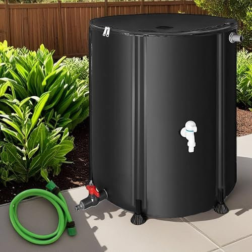 Melko Serbatoio dell'acqua piovana pieghevole con rubinetto, 750 l, con protezione da troppopieno, con tubo per acqua piovana da 2 metri con attacco per la pioggia, resistente alle intemperie