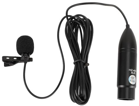Yanmis Microfono Lavalier Fantasma 48V, Microfono Cardioide Omnidirezionale da Bavero in Lega di Alluminio per la Registrazione di Interviste, Discorsi, Interfaccia XLR 3 PIN,