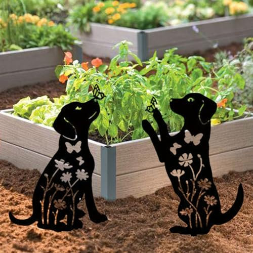 EpheyFIF Lot de 2 statues de silhouette de chien creux en métal - Décoration murale en fer - Décoration d'intérieur pour pelouse ou pelouse - Noir
