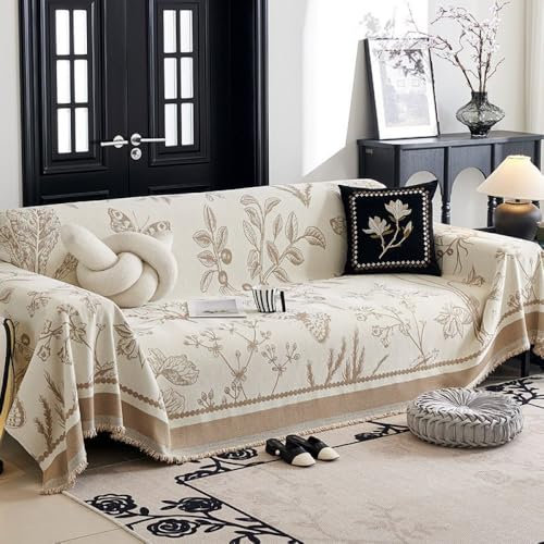 Luxuriöser Vintage-Sofabezug, elegant, weich, Überwurfdecke für 2 oder 3 Kissen-Sofas, doppelseitig, für alle Jahreszeiten, waschbar, Khaki, 180 x 150 cm