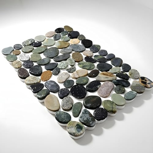 ©AraToka Steinmatte 50x30 cm – Handgefertigt mit echten Flusssteinen, rutschfeste & Flexible Wellness-Badematte, wasserableitend & pflegeleicht