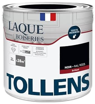 Tollens - Peinture, Laque, Ultra Résistante, Multisupport, Brillant Noir, 2L = 28m2