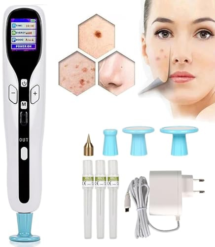 Vexorium Stylo Éliminateur de Grains de Beauté et Taches de Rousseur avec Plasma Ozone, 8 Niveaux Réglables, Appareil Beauté LCD à Double Mode pour Verrues et Petits Tatouages