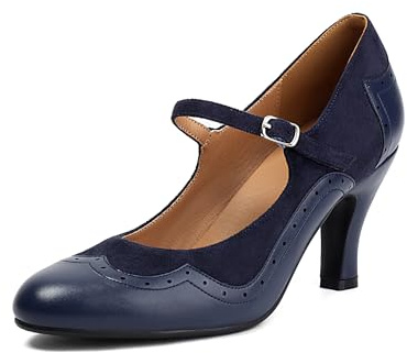 graceretro dam Mary Jane rockability stängning rund tå parti vintage 1950-talet klackar Oxford 1930-talet ankelrem retro 1920-talet viktorianska pumps skor, blå, 37 EU
