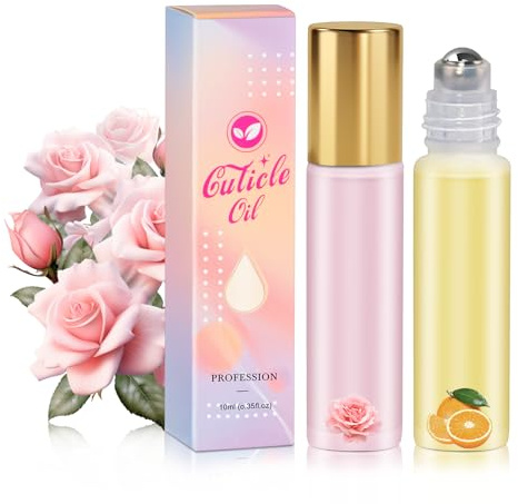 Cuticle Oil, Organic Cuticle Oil for Nails, Nail Care Hydrates, Moisturizes, Strengthens, Repairs, Revitalizing for Nails Damage Dry Cuticle, Nail Treatment, Rose & Orange, 10 ML*2