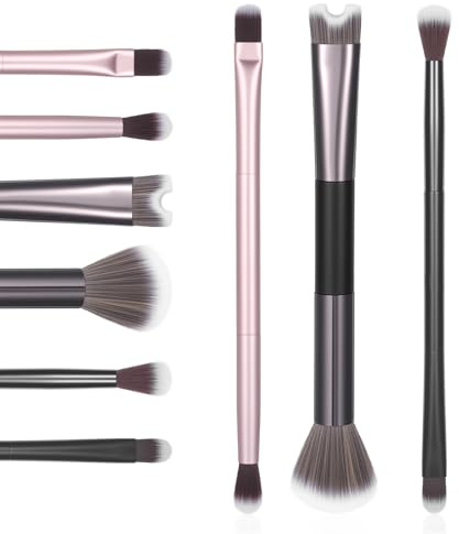 3 Pcs Nose Contour Brushes Kit, 2-in-1 Dual-Ended U-Shaped and Fluffy Brushes for Sculpting, Defining, Shaping Cheekbones Nose Contour